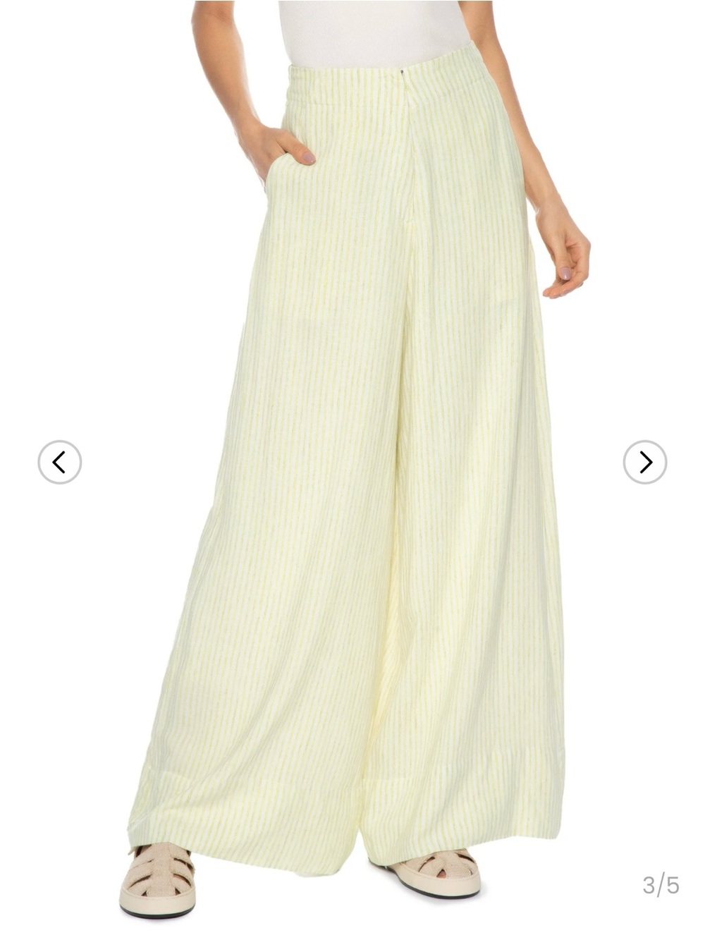 Osklen Wide Leg Linen Pants in Pale Yellow Stripe